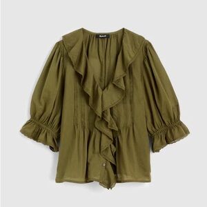 NEW W/ FLAW Madewell Pintucked
Ruffled Puff-Sleeve Top SMALL